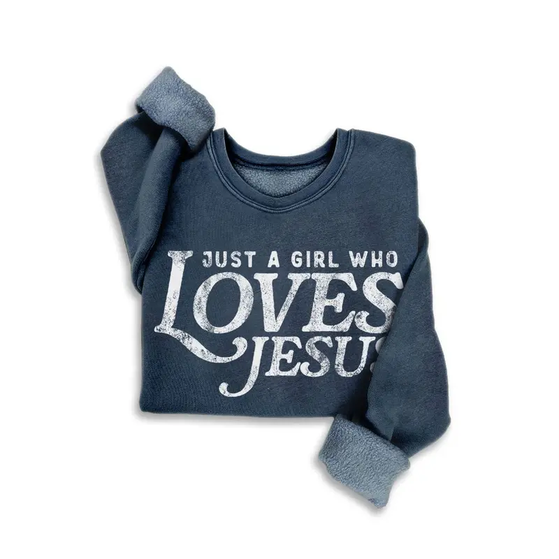 Just A Girl Who Loves Jesus Sweatshirt- Navy Blue 1