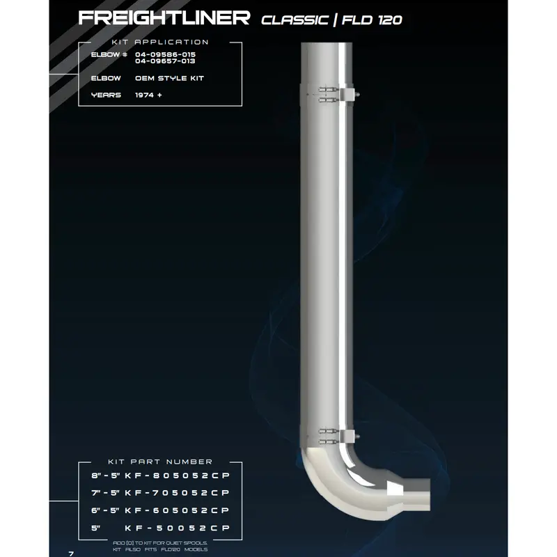 #Kf-805052Cp 8'' Reduced To 5'' Freightliner Exhaust Kit W/ 52'' Spool & Short 90 Deg Elbows & Clamps 1