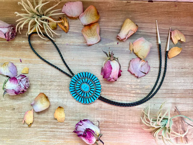 Kingman Turquoise Sterling Silver Bolo Tie – Navajo Handmade By Jesse Williams 1