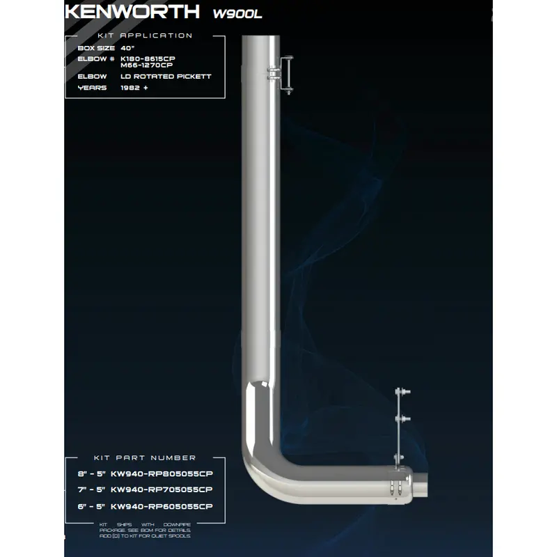 #Kw940-Rp805055cp 8'' Reduced To 5'' Kenworth W900l Exhaust Rotated Pickett Elbow Kit For 40'' Box 1