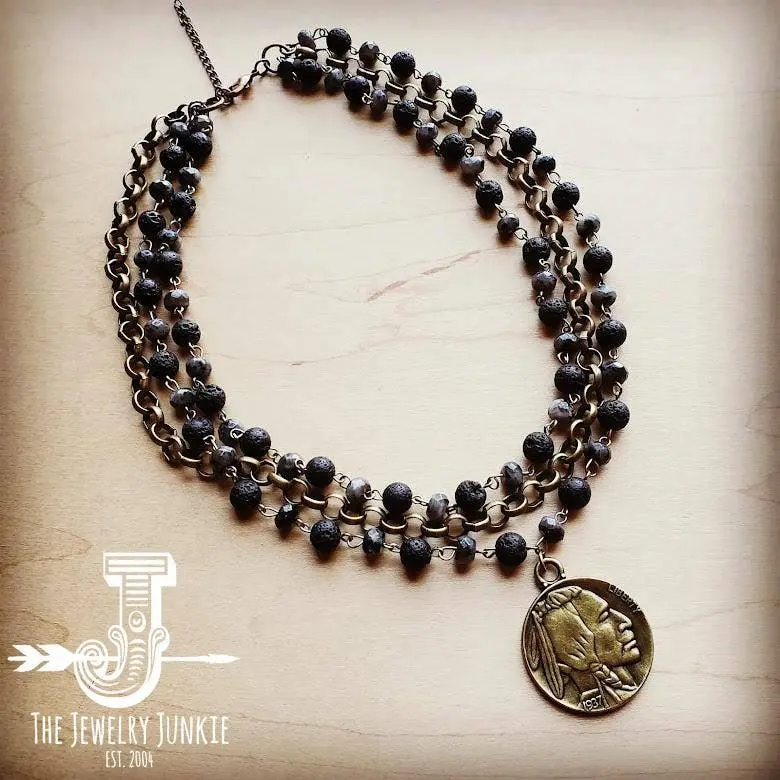 Labradorite Triple Strand Collar Necklace With Indian Coin | Bourbon Cowgirl 1