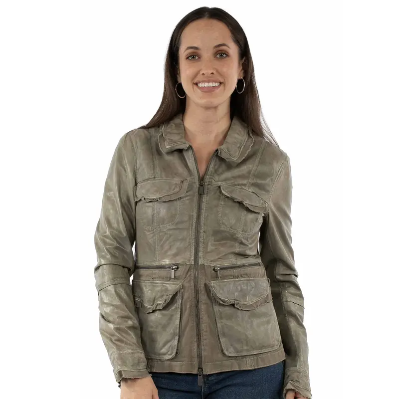 Ladies Canvas Leather Jacket In Sage By Scully At Bourbon Cowgirl 1