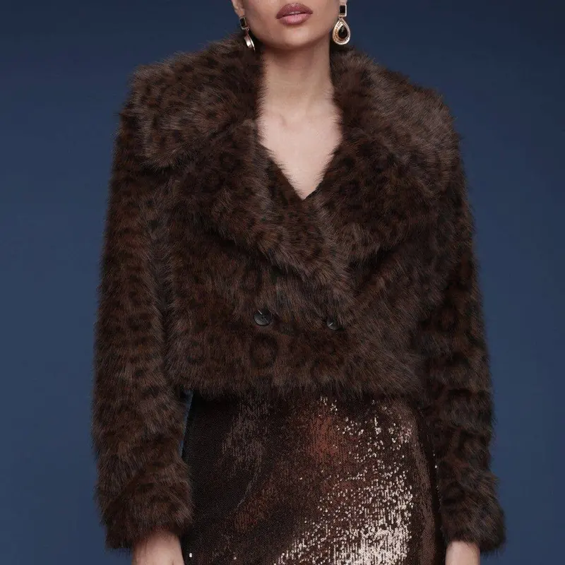 Leopard Faux Fur Cropped Coat 1