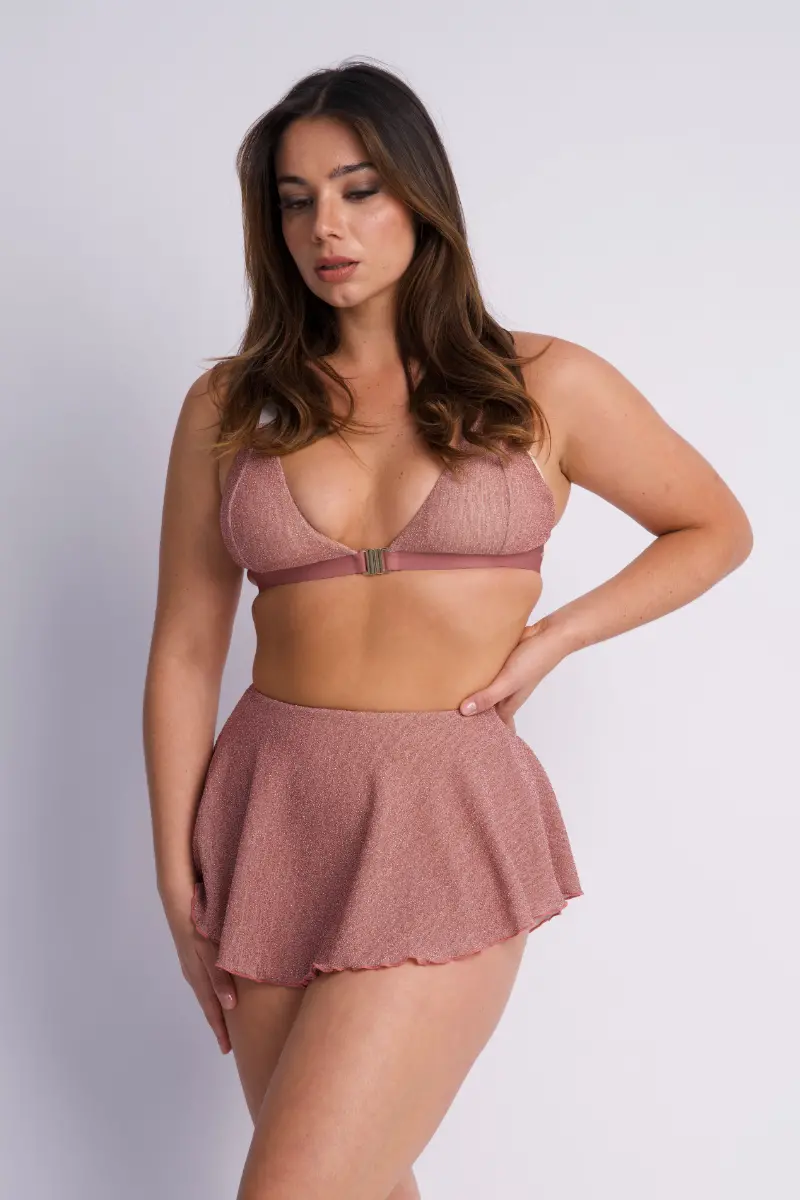 Lunalae Free Flow High Waist Shorts - Rose Gold Lurex 1