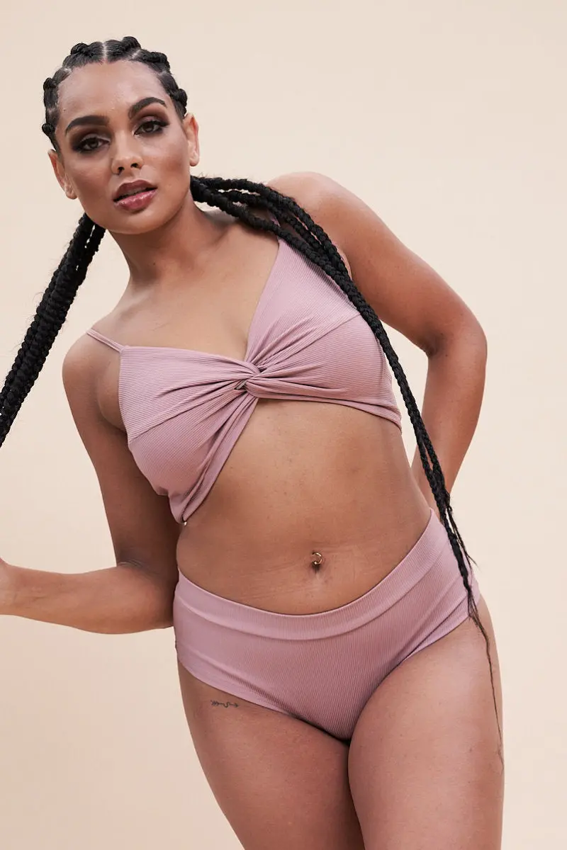 Lunalae Low Waist Shorts - Ribbed Blush Taupe 1
