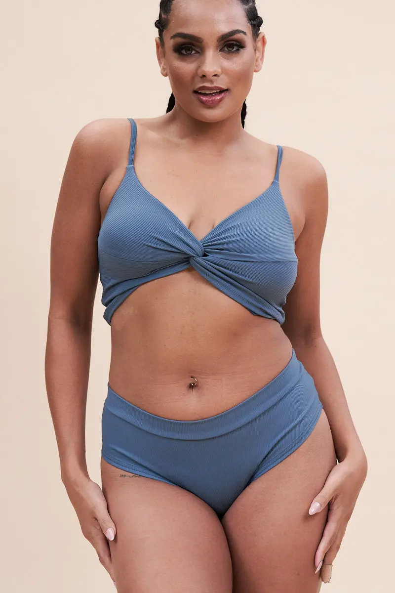 Lunalae Low Waist Shorts - Ribbed Steel Blue 1