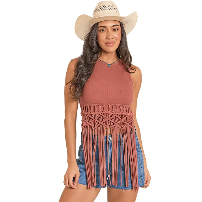 Macrame Tank Top In Rust By Rock & Roll Denim 1
