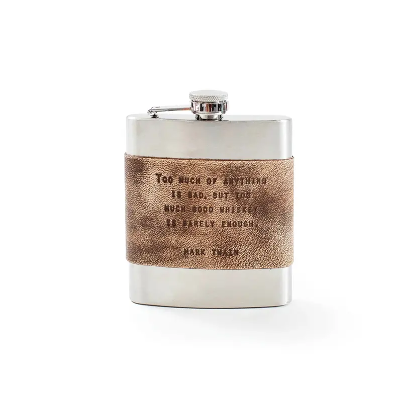 Mark Twain Leather Metal Flask At Bourbon Cowgirl 1