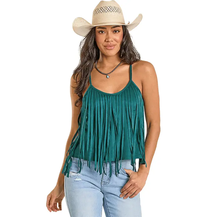 Microsuede Tank Top With Fringe By Rock & Roll Denim 1