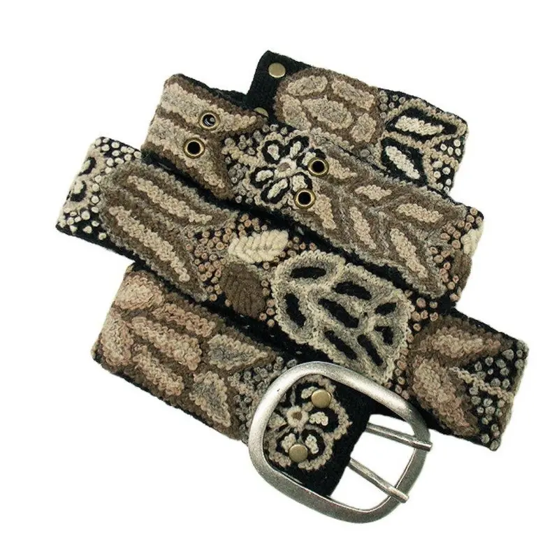 Monochromatic Embroidered Wool Belt, Black 1
