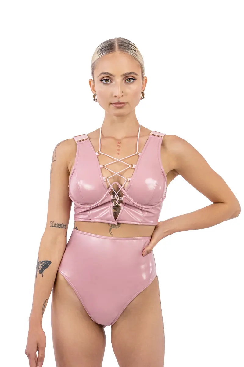 Naughty Thoughts Sinner Vinyl Oo Top - Pink 1