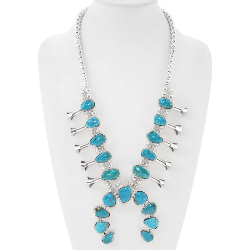 Navajo Turquoise Silver Squash Blossom Necklace 1