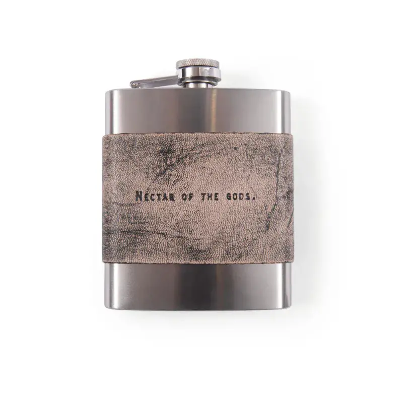 Nectar Of The Gods Leather Metal Flask At Bourbon Cowgirl 1