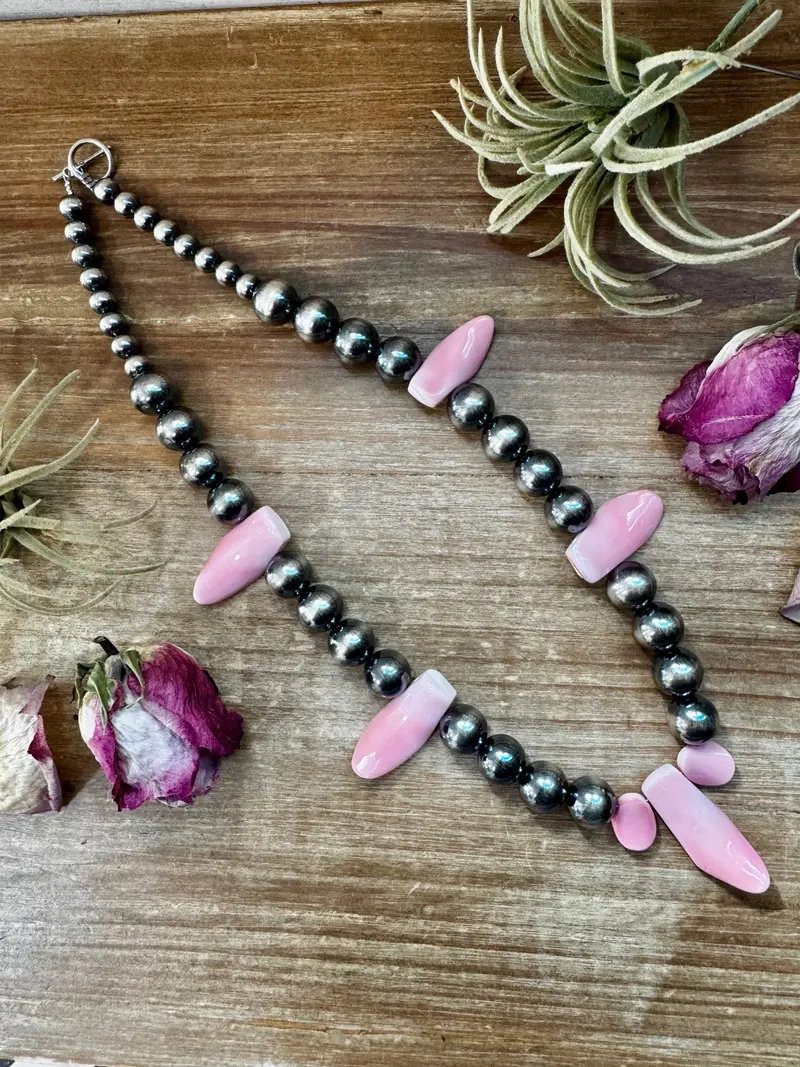 Nfr Collection Necklace – 8Mm & 14Mm Sterling Silver Pearls With Pink Conch Shell – 23" 1