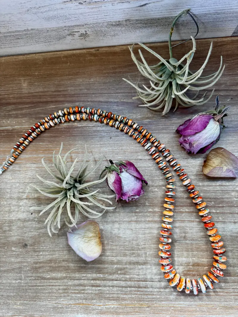 Nfr Collection Necklace – Spiny Oyster & Turquoise With 6Mm Sterling Silver Pearls – Handmade By The Bijoux Fab – 32.5" 1
