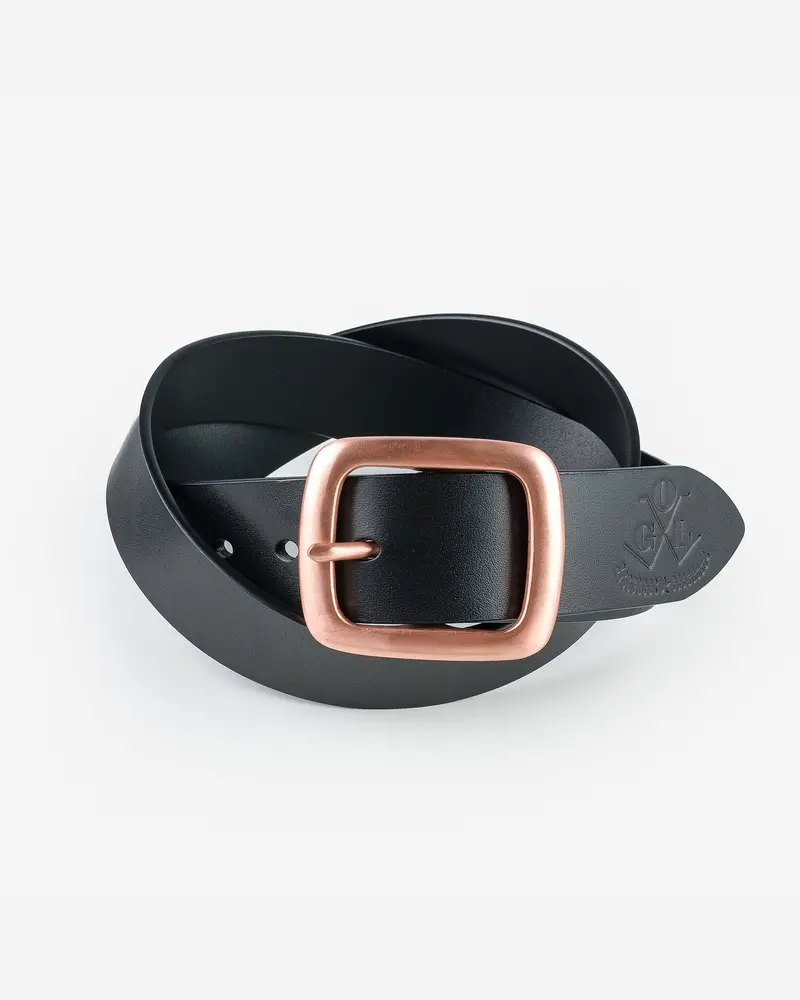 Ogl Single Prong Copper Garrison Buckle Leather Belt - Full Dyed Black 1