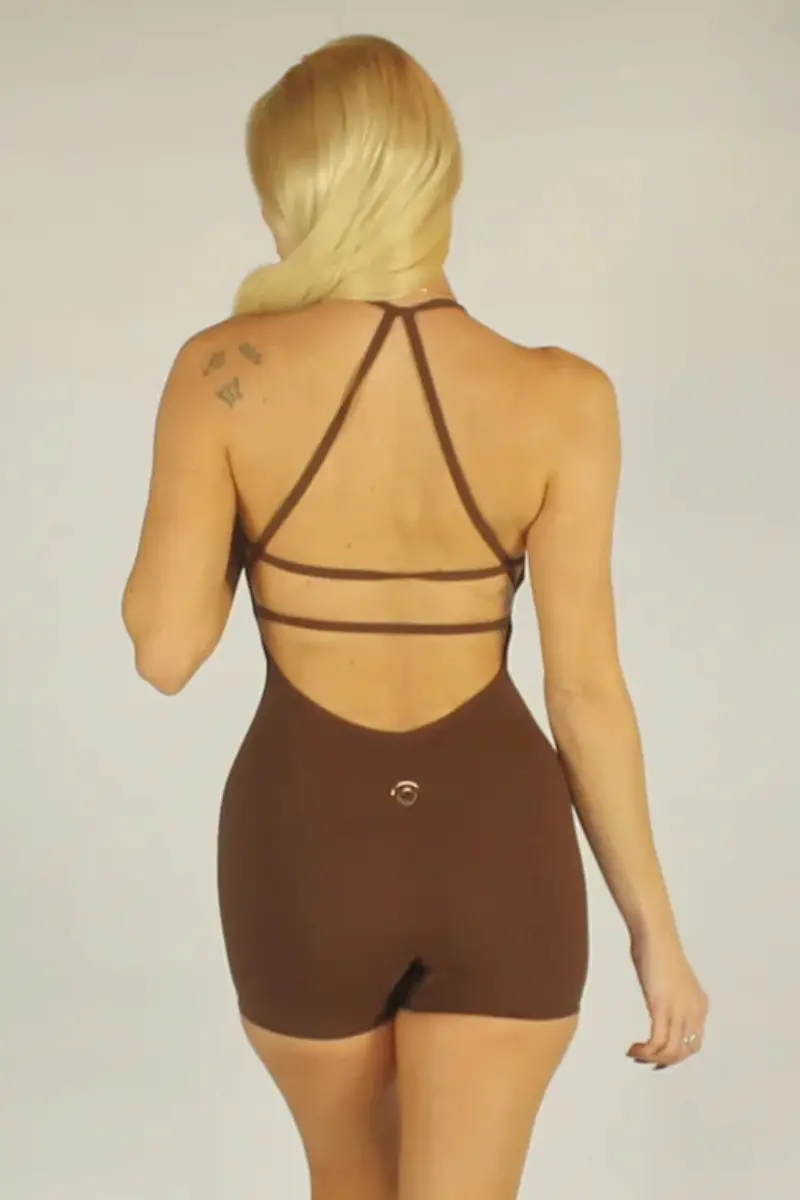 Olra Activewear Hybrid Playsuit - Brown 1