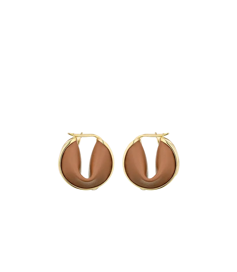Ormé Hoop Earrings - Gold Gilded With Camel Leather 1
