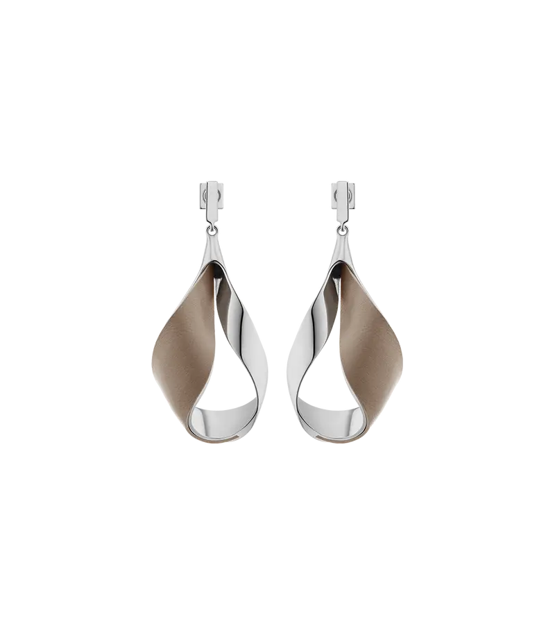 Ormé Pendant Earrings - Silver In Rhodium With Taupe Leather 1