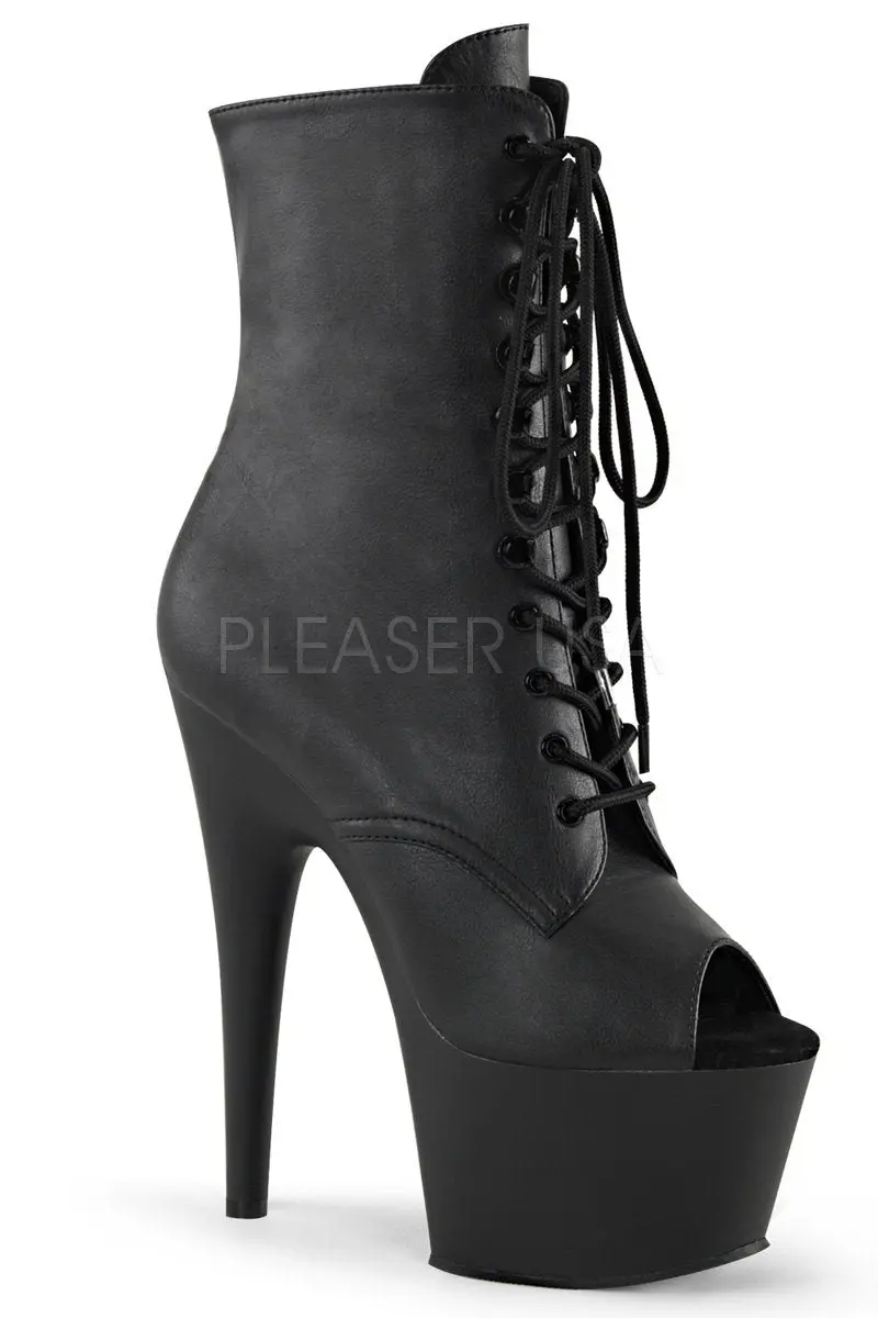 Pleaser Usa Adore-1021 7Inch Peep Toe Boots - Matte Black 1