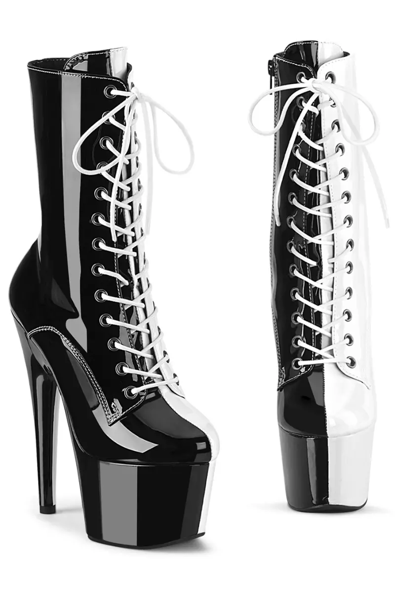 Pleaser Usa Adore-1040Tt 7Inch Boots - Patent Black/White 1