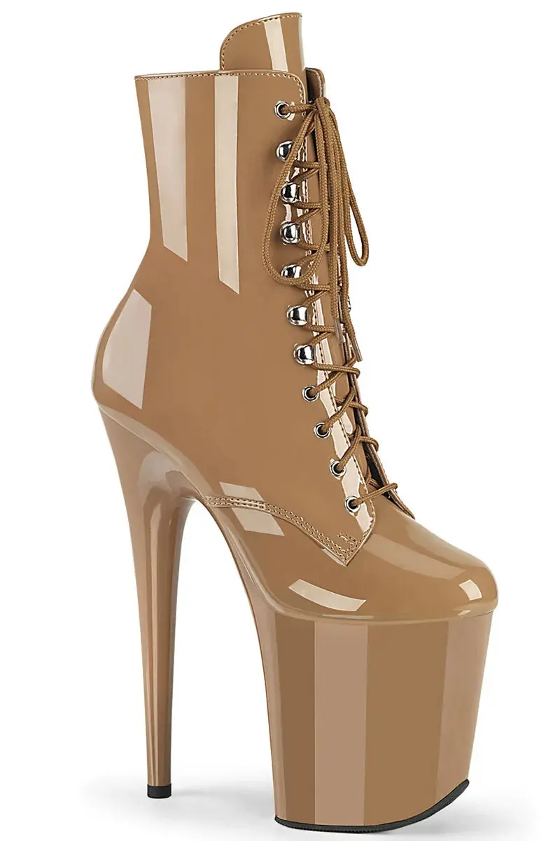 Pleaser Usa Flamingo-1020 8Inch Boots - Patent Toffee 1