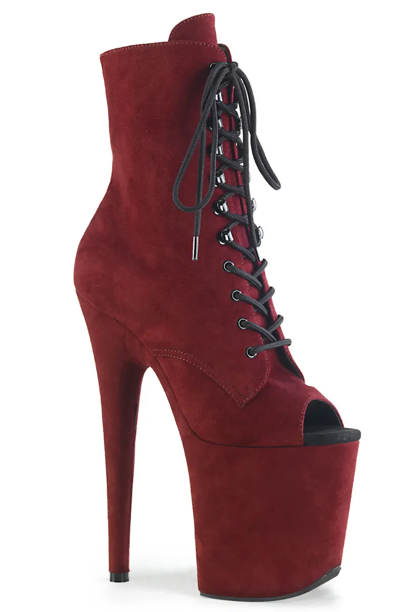 Pleaser Usa Flamingo-1021Fs Faux Suede 8Inch Peep Toe Boots - Burgundy 1
