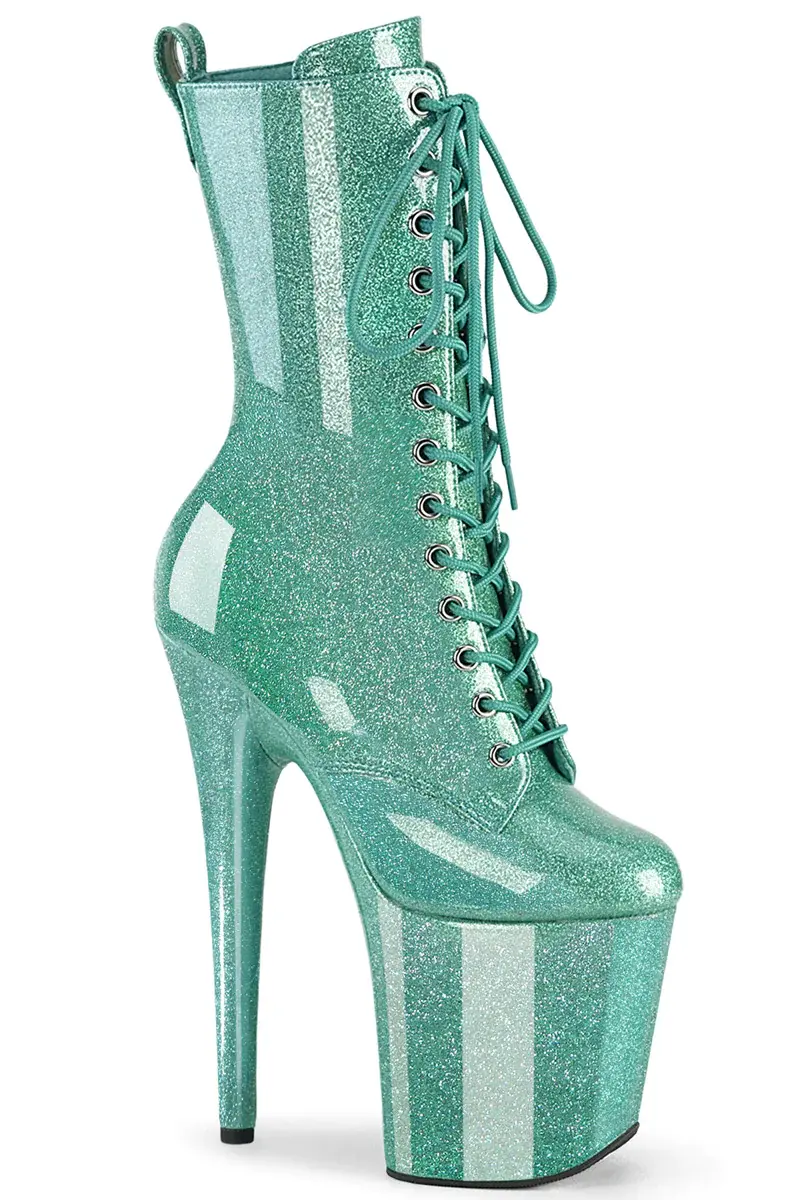 Pleaser Usa Flamingo-1040Gp 8Inch Boots - Aqua Glitter 1