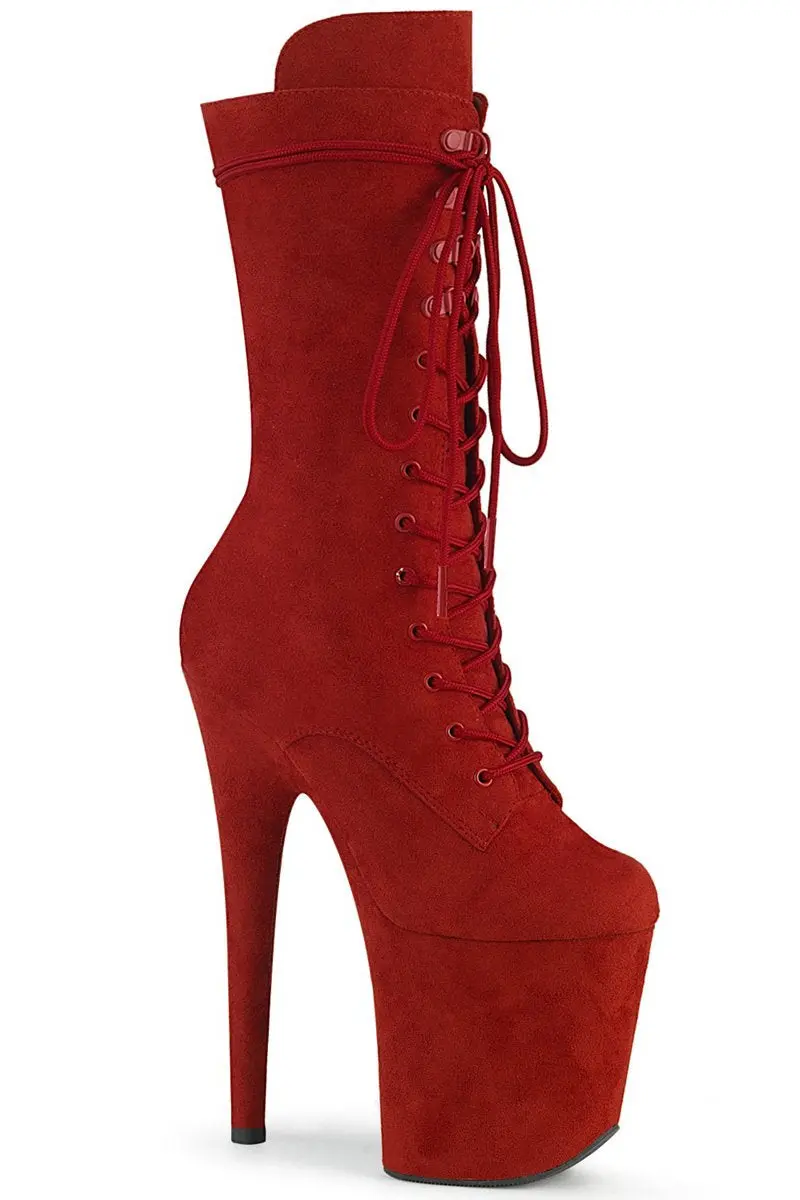 Pleaser Usa Flamingo-1050Fs Faux Suede 8Inch Boots - Red (Uk2 Only) 1