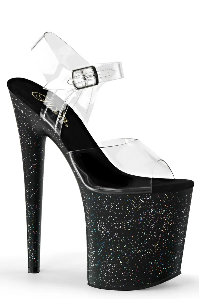 Pleaser Usa Flamingo-808Mg 8Inch Stilettos - Black Iridescent Glitter 1