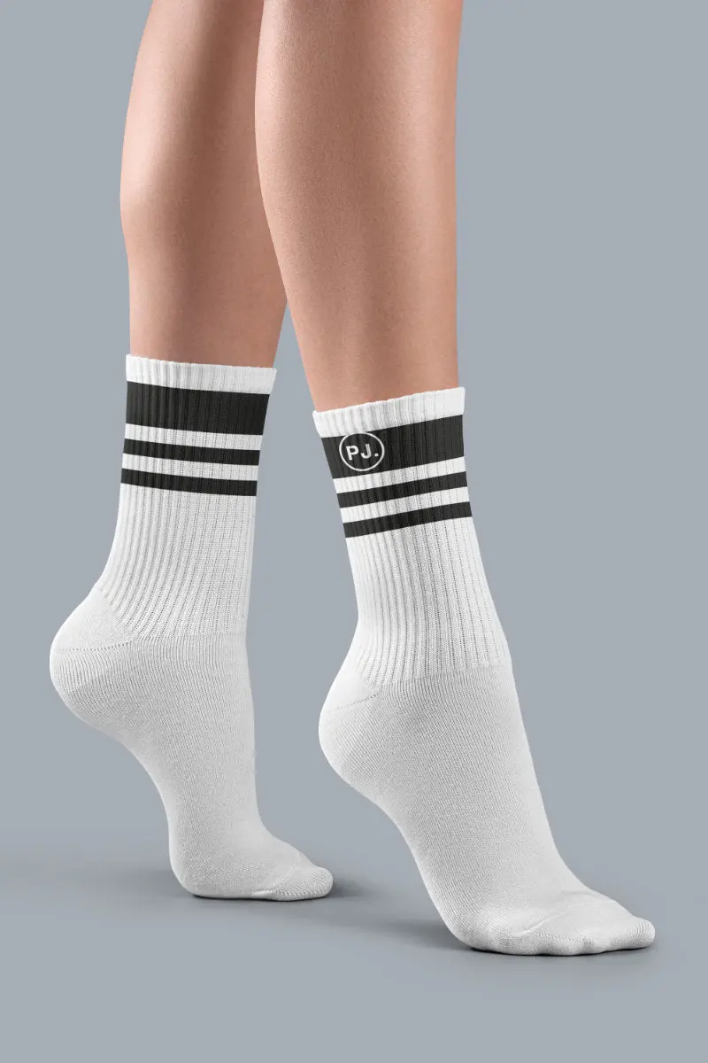 Pole Junkie Banded Socks - White / Black Stripes 1