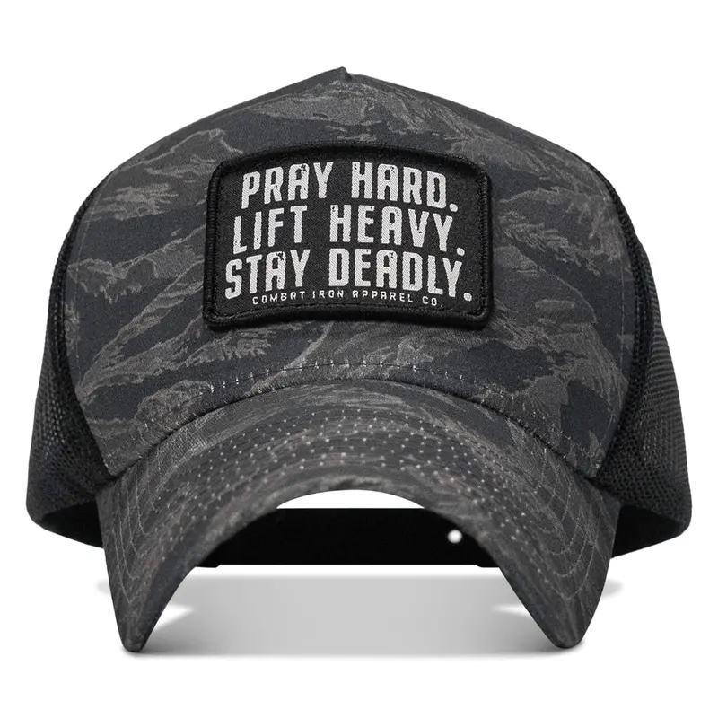 Pray Hard. Lift Heavy. Stay Deadly. Patch Five Panel Breacher Snapback Hat 1