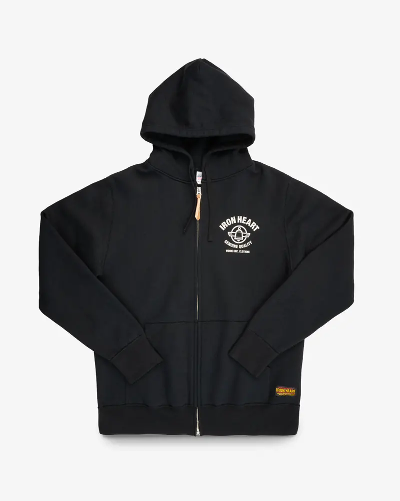 Printed 14Oz Ultra Heavyweight Loopwheel Cotton Zippered Hoodie - Black 1