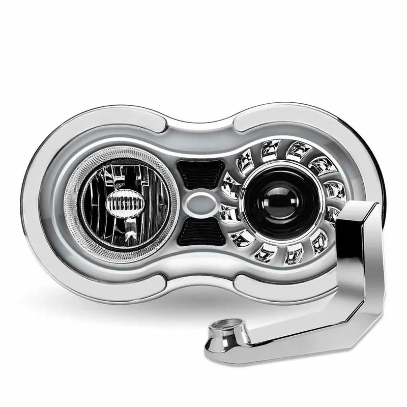 “Retro Series” Led Projector Headlight Assembly With Glow Position & Marker Led Accents & Mounting Bracket – Chrome 1