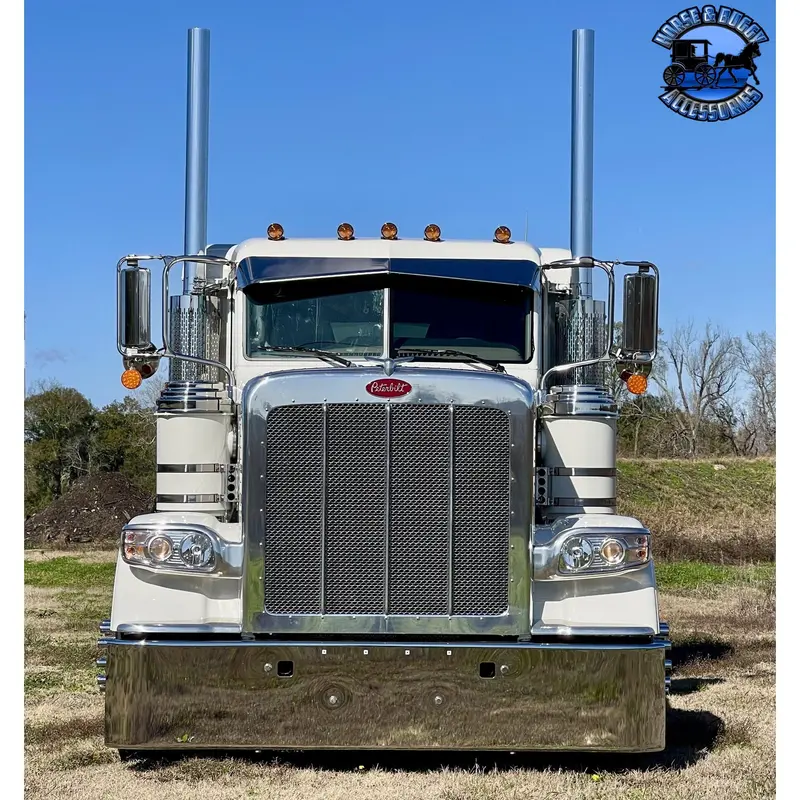 Rollin Low Peterbilt Visor "Timeless" (With Bead Roll) 9"X5" Reverse Bowtie 304 Stainless #1053 1