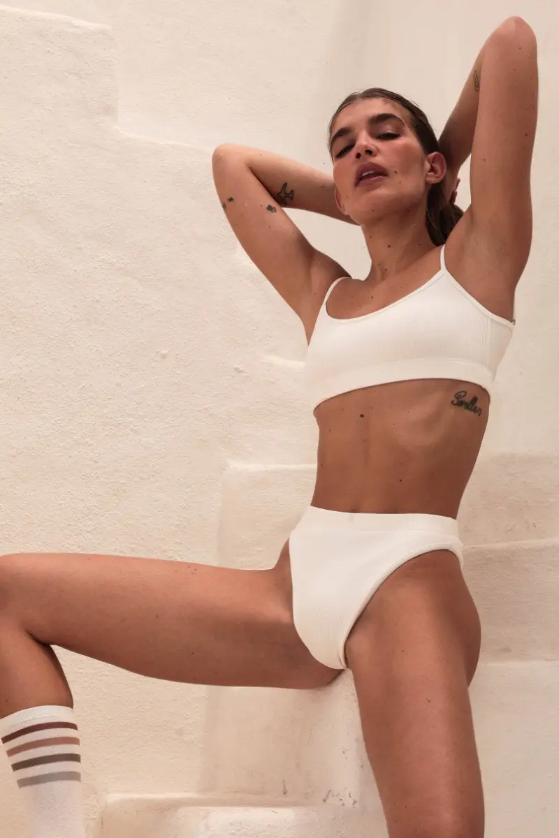 Rolling Ki High Waisted Hot Pants - Ribbed Off-White 1