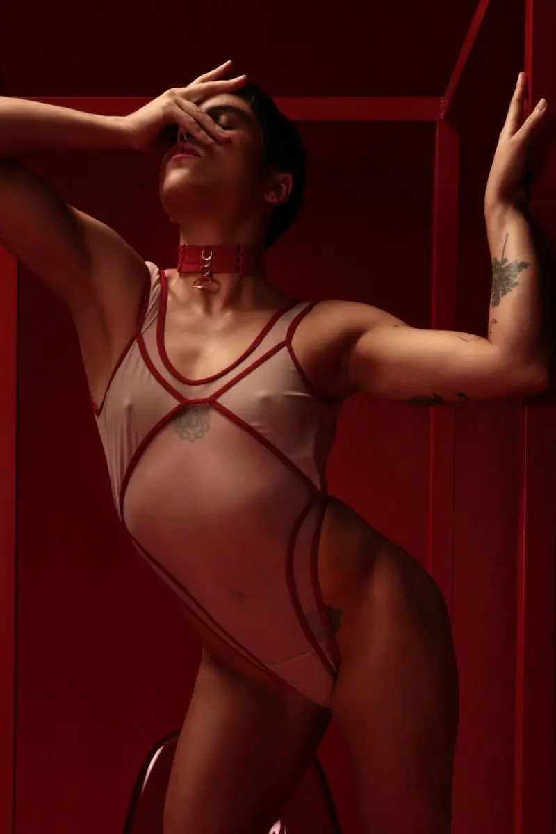 Rolling Vertigo Bodysuit - Beige/Cherry 1