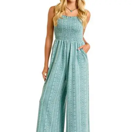 Smocked Jumpsuit In Jade By Panhandle At Bourbon Cowgirl 1