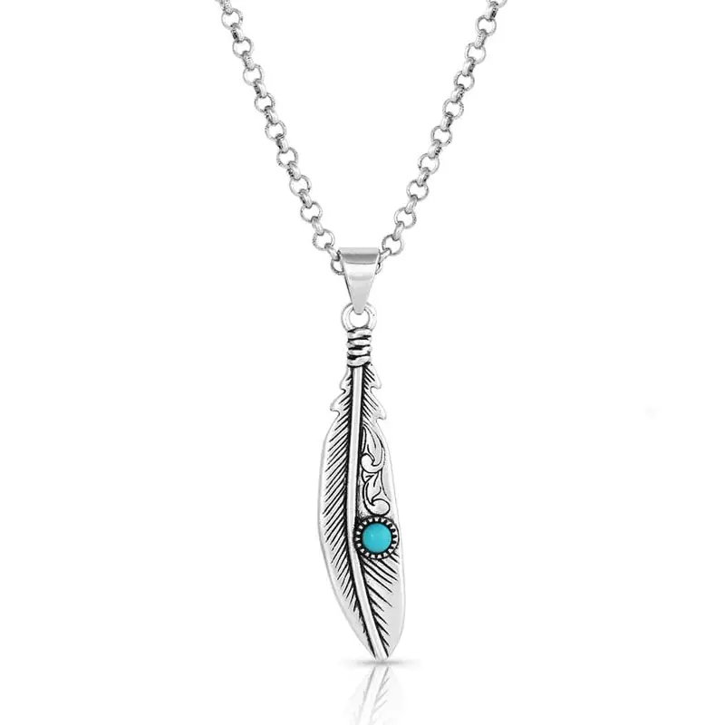 Solo Flight Turquoise Feather Necklace- Montana Silversmiths 1