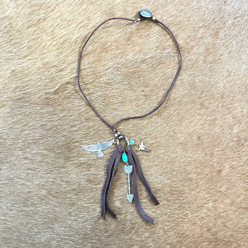 Spirited Leather Lariat Necklace - Exclusive Handmade Jewelry Bourbon Cowgirl 1