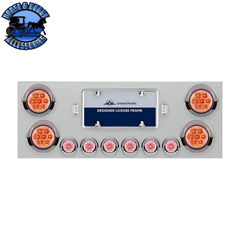 Ss Rear Center Panel With 4X 7 Led 4" Reflector Lights & 6X 9 Led 2" Lights & Visors -Red Led/Clear Lens #34567 1
