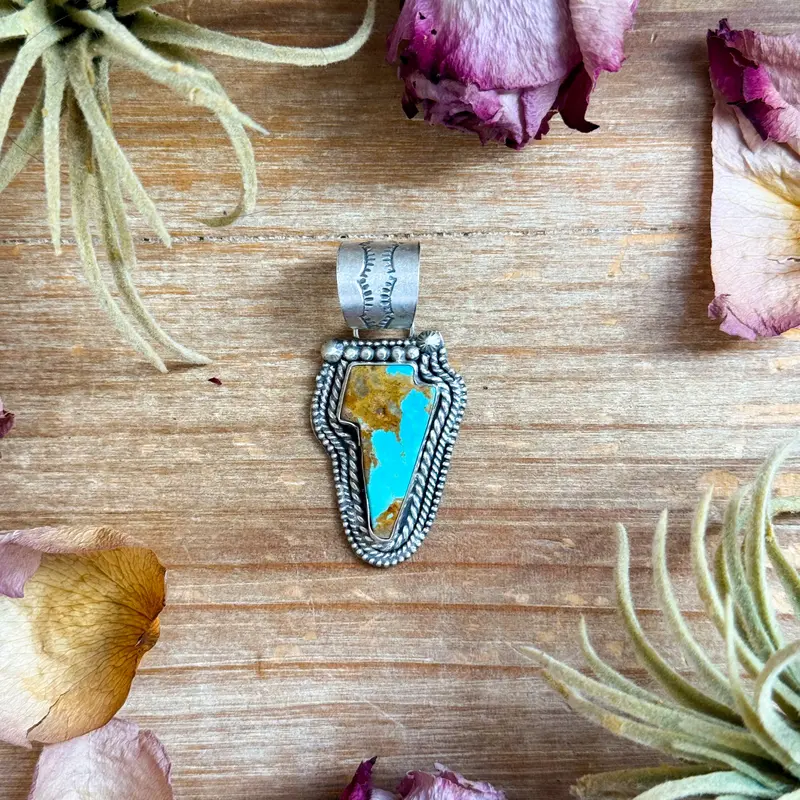 Sterling Silver Kingman Turquoise Lightning Bolt Pendant – Made By Artist Shay Pfeiffer 1