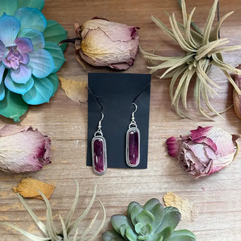 Sterling Silver Purple Spiny Oyster Dangle Earrings – Handmade By Artist Jason Ogg 1