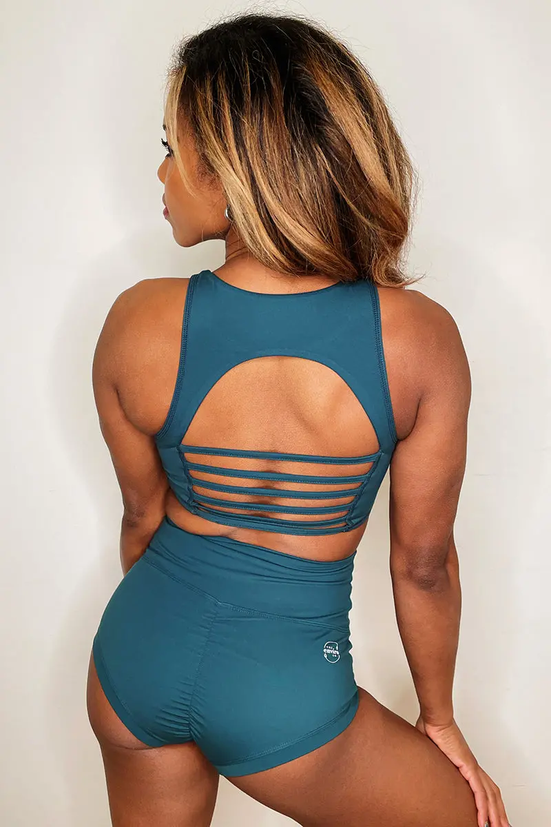 The Enviro Co. High Neck Crop Top - Blue Teal 1