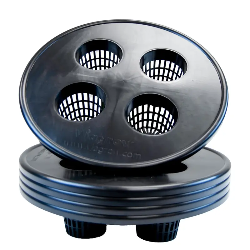 The Harvest Company Viagrow Dwc Hydroponic Veg Lid With 3 In. Net Pots X 4 – Fits 3.5 & 5 Gal. Buckets, Black Mesh Pot Lid (Packs) 1