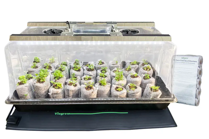 The Harvest Company Viagrow Seedling Station Deluxe Kit With Led Grow Light, Propagation Dome, 4X Durable Seedling Tray, 50 Coir Seedling Starters & Heat Mat (V1020sl-Kit-Whm) 1
