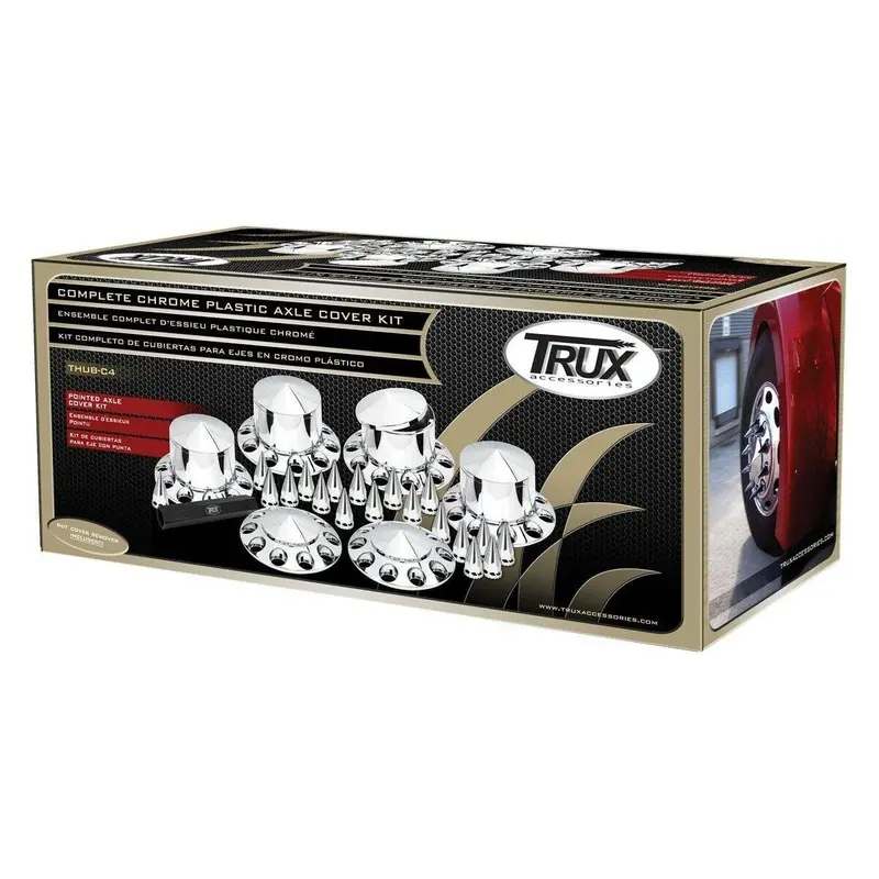 Thub-C4 Complete Axle Cover Kit With Removable Hubcaps & 33Mm Threaded Pointed Nut Covers – Pointed Hubcaps | Chrome Abs Plastic 1
