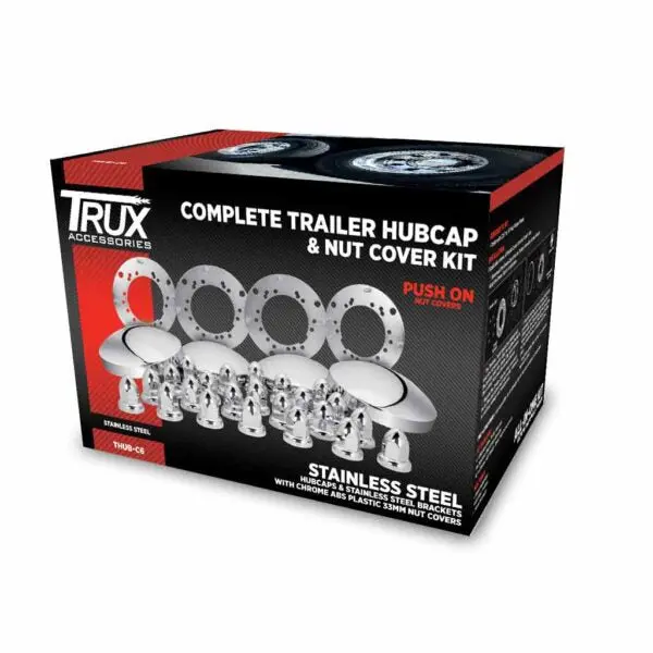 Thub-C6 Complete Trailer Hubcap & Nut Cover Kit – 33Mm Push On Nut Covers | Dome Hubcaps | Stainless Steel 1