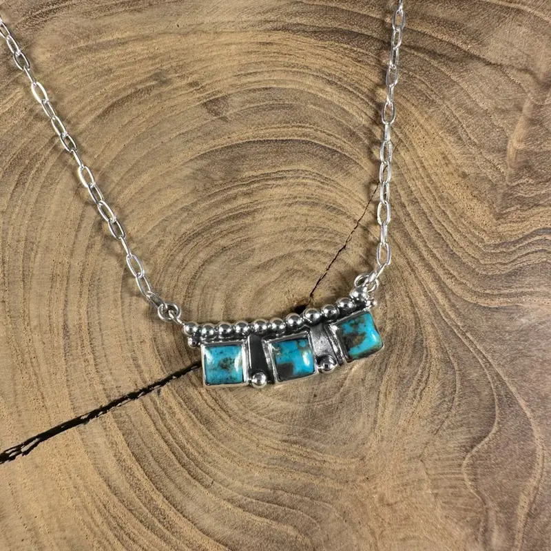 Turquoise Triple Square Silver Necklace By Boho Sol 1