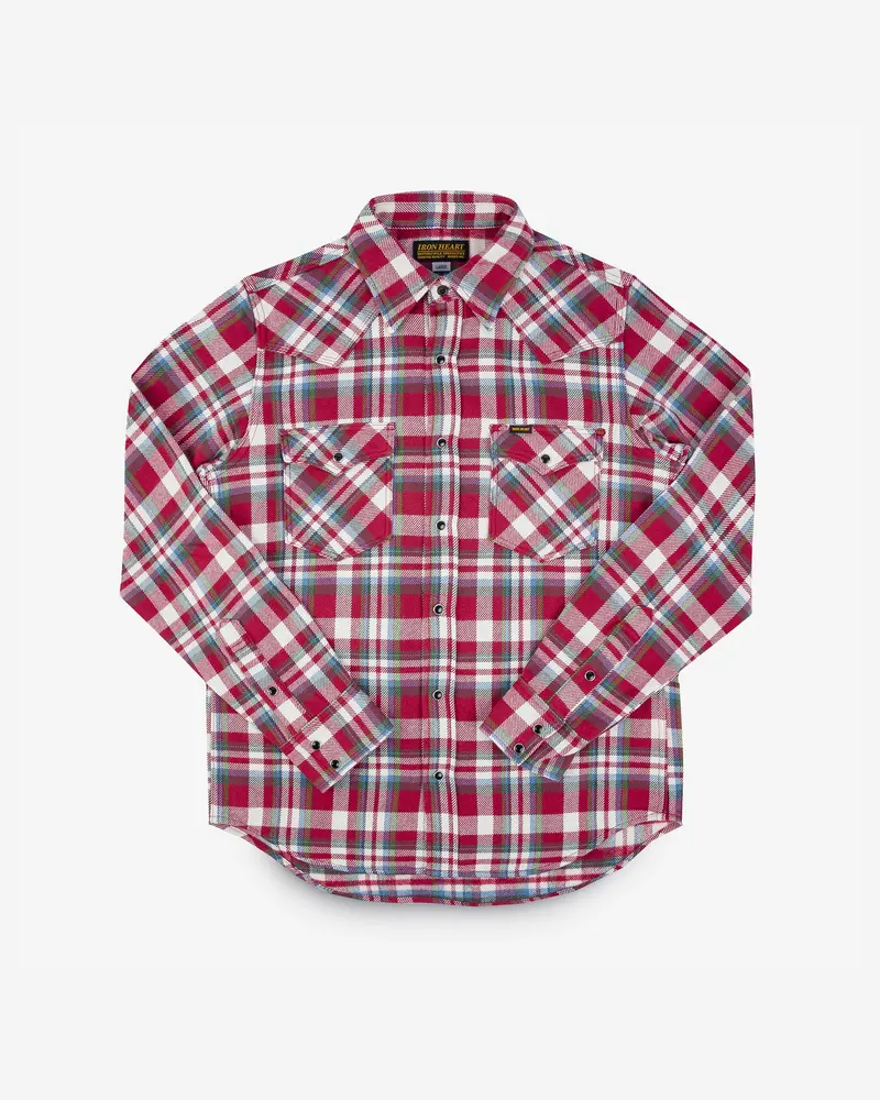 Ultra Heavy Flannel Crazy Check Western Shirt - Red 1
